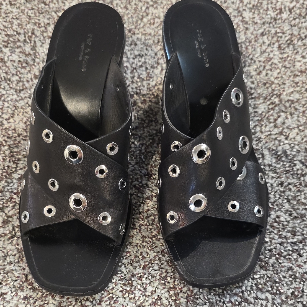 rag & bone Black Mules with Silver Eyelets